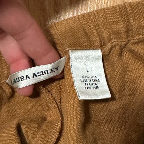 Laura Ashley size large camel brown 100% linen straight wide leg crop pant - Picture 7 of 7
